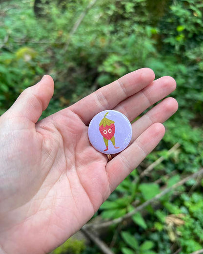 Set of 5 Fun Pin Buttons – Featuring Happy Frog, Strawberry Friend, Mr. Biscuits, Lime with Cupcake, and Peachy Guy