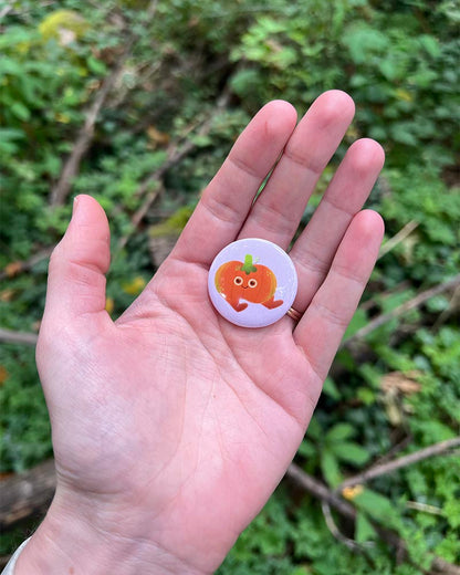 Set of 5 Fun Pin Buttons – Featuring Happy Frog, Strawberry Friend, Mr. Biscuits, Lime with Cupcake, and Peachy Guy