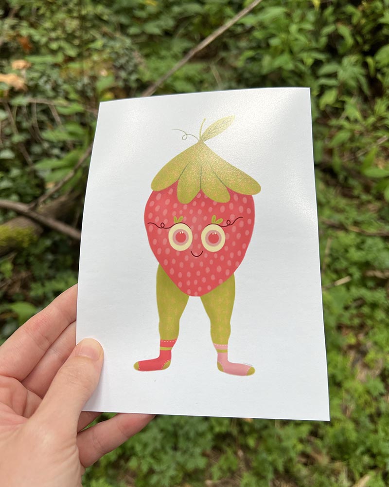 Strawberry Friend Art Print – Playful and Vibrant Decor