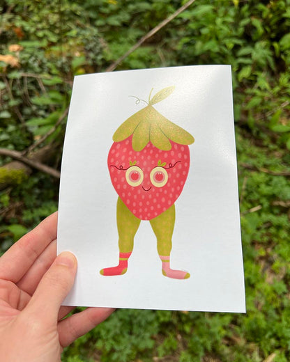 Strawberry Friend Art Print – Playful and Vibrant Decor