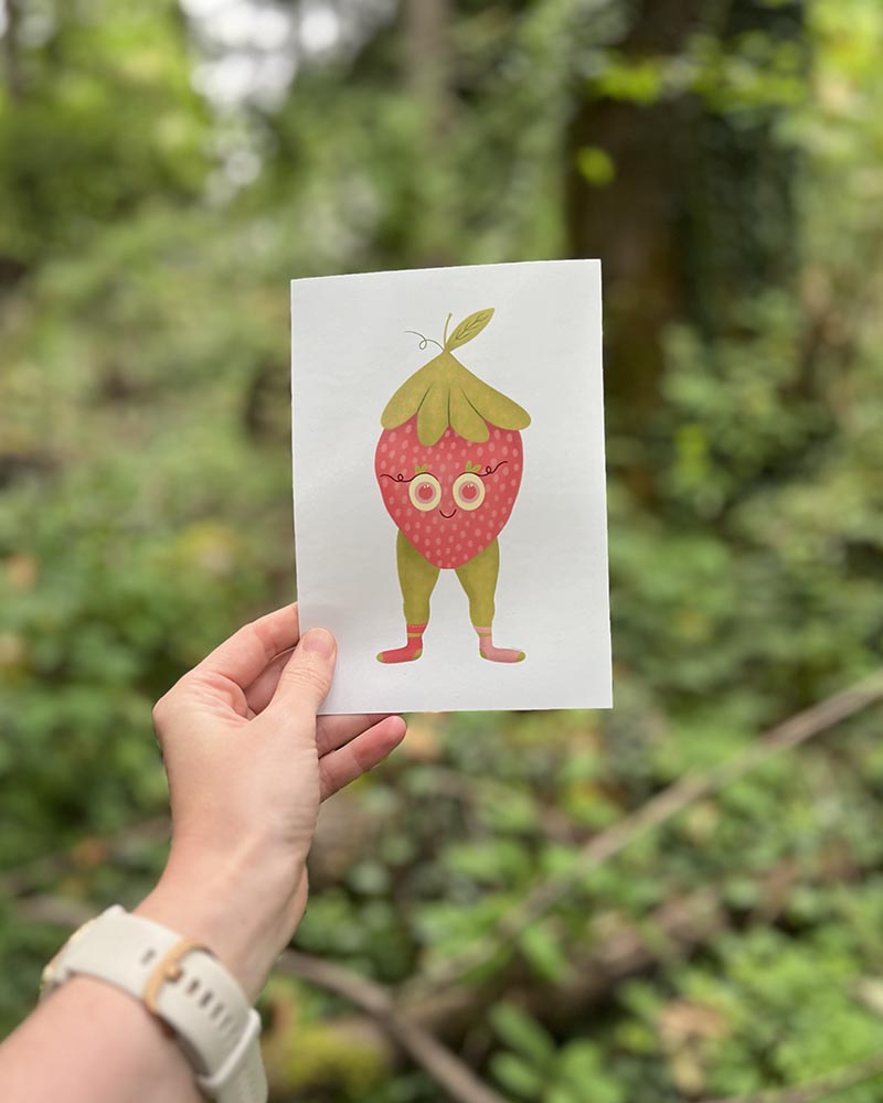 Strawberry Friend Art Print – Playful and Vibrant Decor