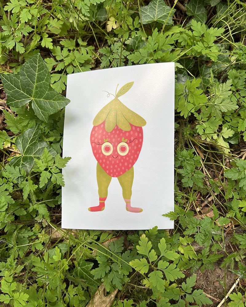 Strawberry Friend Art Print – Playful and Vibrant Decor