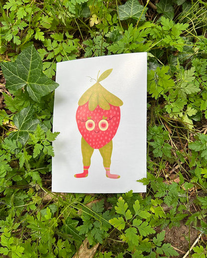 Strawberry Friend Art Print – Playful and Vibrant Decor