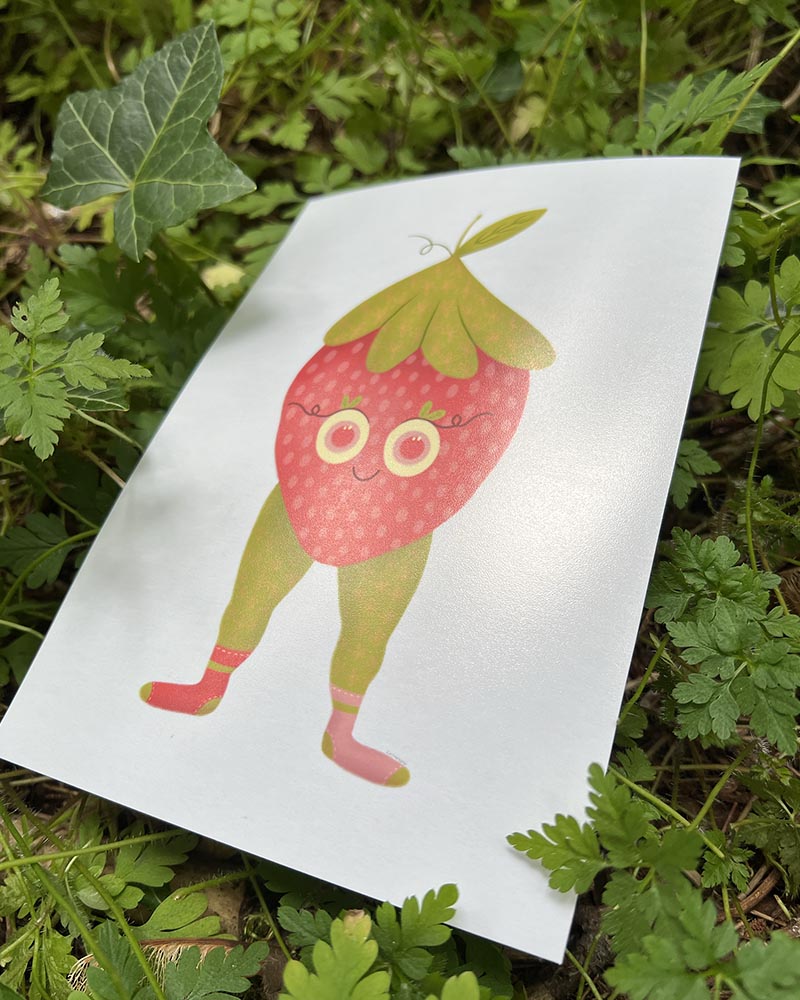 Strawberry Friend Art Print – Playful and Vibrant Decor