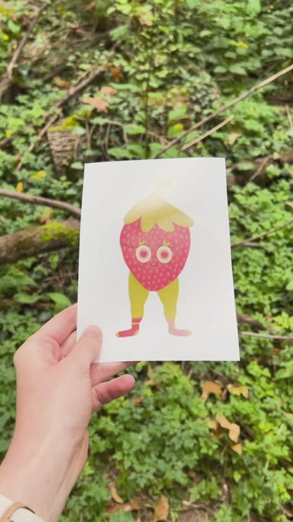 Strawberry Friend Art Print – Playful and Vibrant Decor